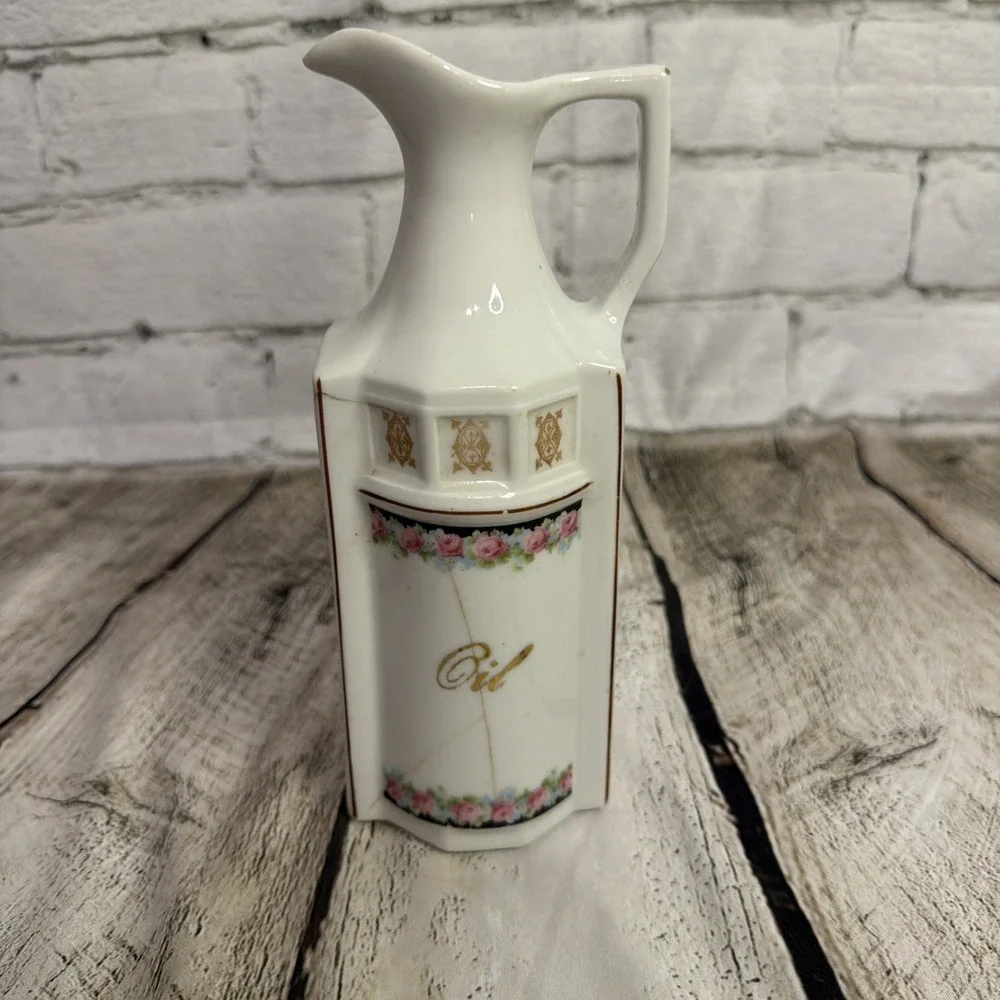 Antique Vintage Oil Cruet Roses Elegant Germany 5559 Porcelain China 8.5